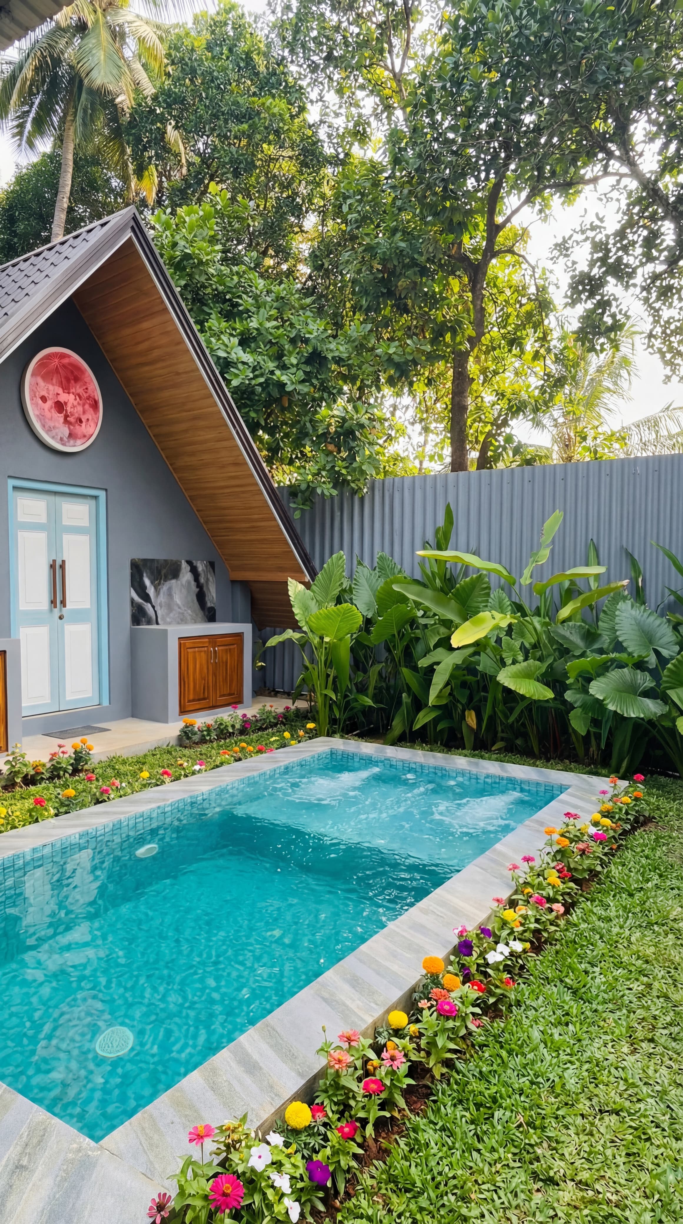 Lush tropical gardens surrounding the property